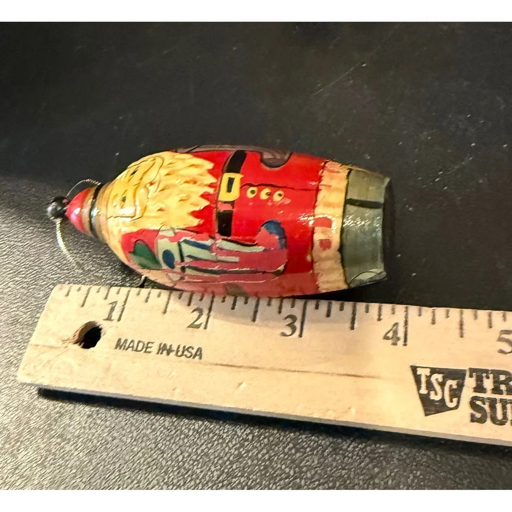 Christmas Holiday Ornaments Red Yellow Hand Painted Wood Santa Set Of 2